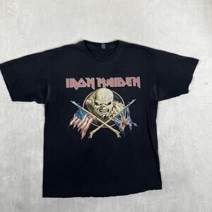 Vintage Iron Maiden T-Shirt Mens Medium Black Eddie Flags Metal Band Tee Y2K